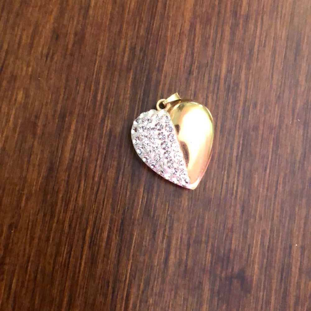 14K gold heart pendant with pave diamonds